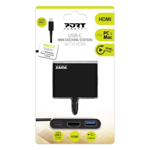 Port USB Type-C to 1 x HDMI|1 x USB3.0|1 x Type-C 60W PD Dock - Black