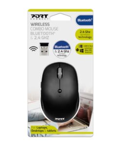 Port Wireless Combo Bluetooth Mouse and 2.4 GHZ - Black