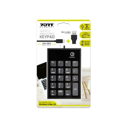 Port Wired Keypad Numpad with USB|Type-C Connector