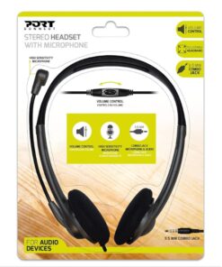 Port Stereo Headset with Mic with 1.2m Cable|1 x 3.5mm|Volume Controller - Black