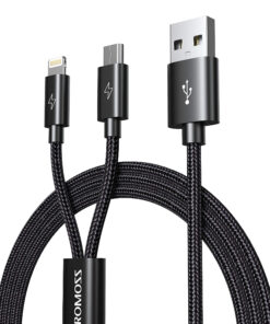 Romoss USB A to Lightning and Micro 1.5m cable Space Grey Nylon Braided Cable