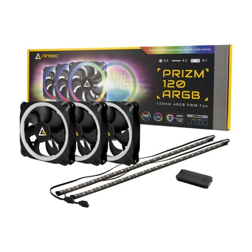 Antec PRIZM 120mm ARGB Case Fan 3 Pack with Controller and 2 LED Strips