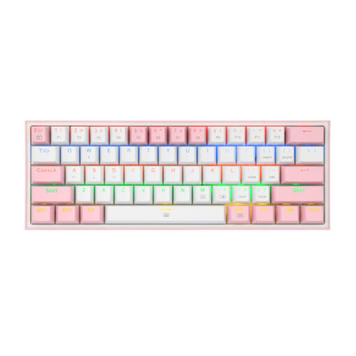 REDRAGON FIZZ Rainbow LED 61 KEY Mechanical Wired Gaming Keyboard - White/Pink