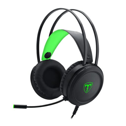 T-Dagger Ural Green Lighting|210cm Cable|3.5mm+USB|Uni-Directional Luminous Gooseneck Mic|50mm Bass Driver|Stereo Gaming Headset - Black/Green