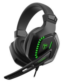 T-Dagger Eiger 2 x 3.5mm (Mic and Headset) + USB (Power Only) |Mute + Volume Buttons|Green Backlighting Over-Ear Gaming Headset - Black